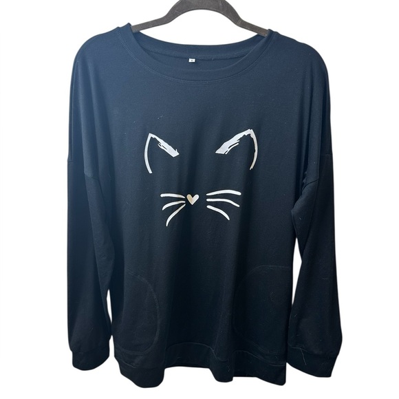 Black Cat Print Long Sleeve Tee - Picture 1 of 4